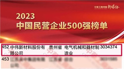 貴州兩家上榜企業之一！中偉股份首次躋身民營企業500強
